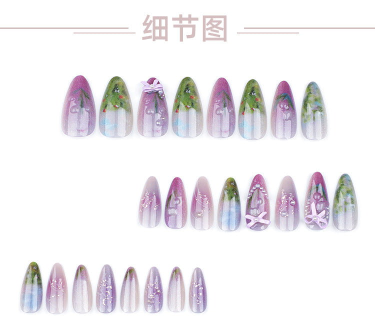 Fresh ins Sweet Wear Armor Monet Wearable Nail Tip Fake Nails Three-Dimensional Bow Pearl Nail Sticker