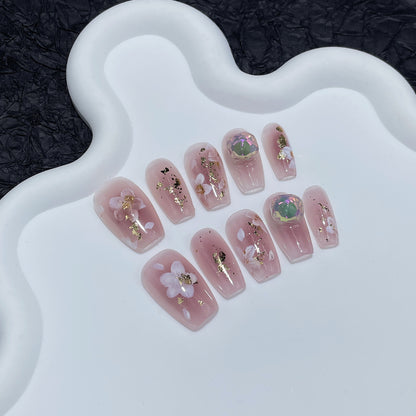 Sweet Hand-Painted Small Flower Handmade Wear Nail Gentle Blush Short Manicure Fresh Wearable Nail Sticker