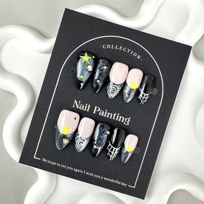 Chenxing Night Sky Pure Hand Drawing Nail Stickers Wear Nail Tip High-Grade Summer Europe and America Cross Border Straight Hair Pure Summer