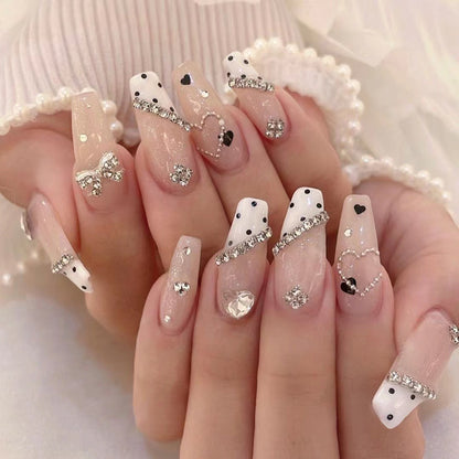 Rhinestone Flash Bow Cows Pattern Dot Wear Nail Wholesale Xiaohongshu Love Glitter Ice Transparent Nail Tips