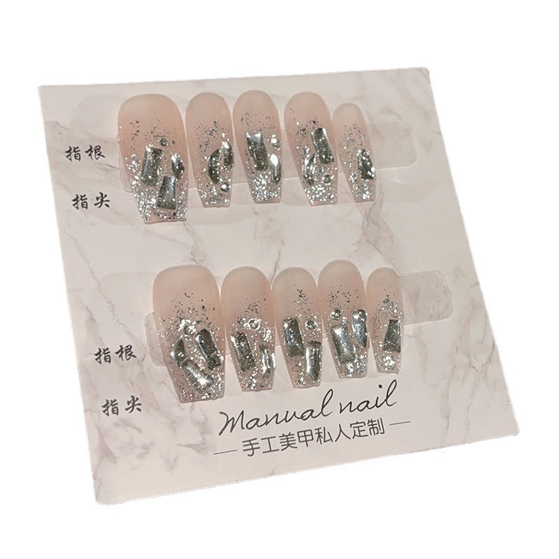 Full Diamond Flash Mid-Length Spring and Summer Manicure Detachable Handmade Wear Nail Bridal Manicure