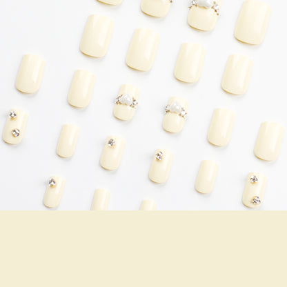 Yellow and White Solid Color Rhinestone Flash Wear Armor White Love Diamond Nail Sticker Wear Rectangular Nail Piece Wholesale