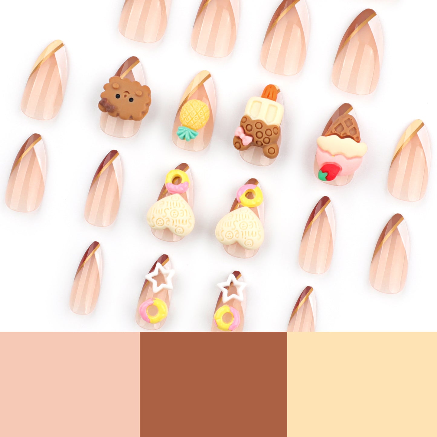 Cute Ice Cream Cake Wearing Nail Nail Beauty Cute Cartoon Biscuit Heart-Shaped Short Nail Tip fake  nails