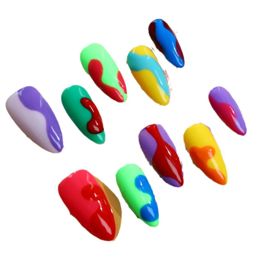 Summer Samba Style Color Building Blocks Almond-Shaped Wear Armor European and American Exaggerated Candy Color Graffiti Handmade Nail Stickers