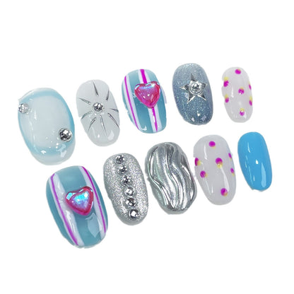 ins Wind Hand-Painted Nail Stickers Sweet Cool Hot Girl Short Handmade Wear Nail Ultra-Thin Seamless Fake Nails Wholesale