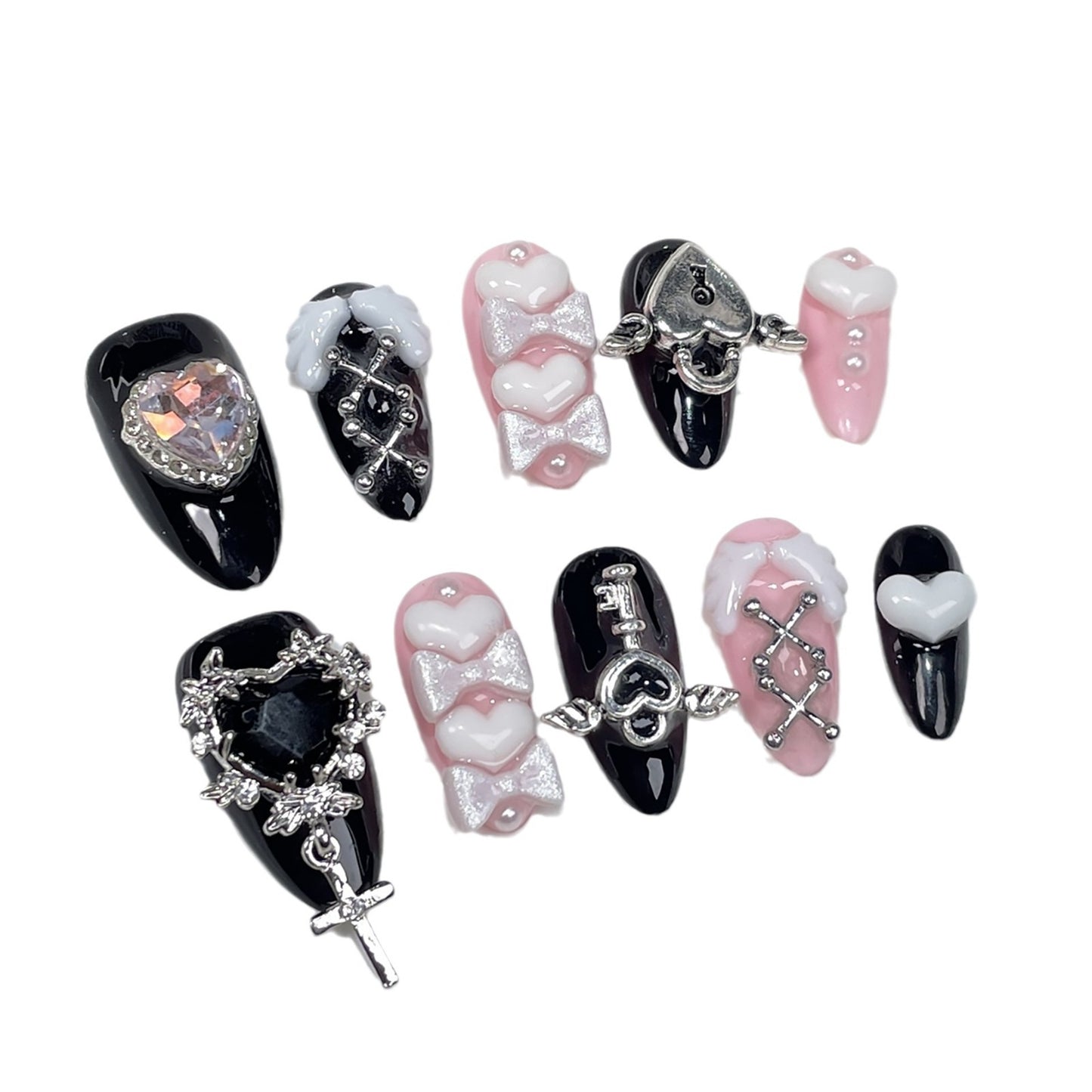 Hand-Worn Armor y2k Millennium Hot Girl Style Black Pink Cool Finished Nail Beauty Patch Europe, America, Japan and South Korea Fake Nails