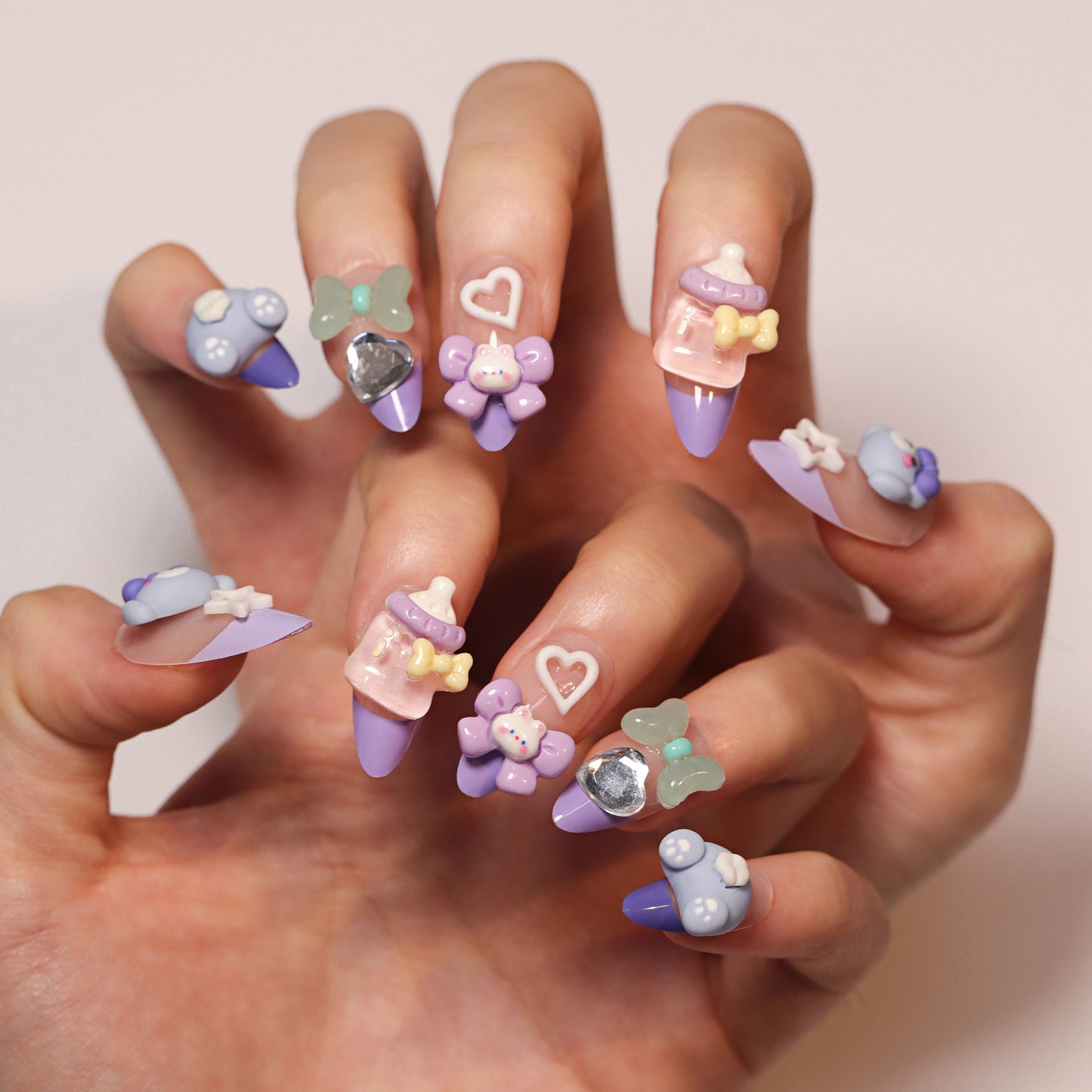 Cute Fun Elephant Manicure Fake Nails Cartoon Bottle Wearable Nail Tip Three-Dimensional Bow Wearing Nail Wholesale