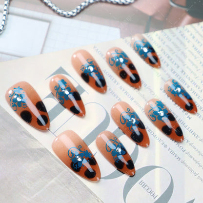 New Style Wear Armor Winter Amber Gradient Hand Painted Ink Green Flower White Phototherapy Nail Stickers Detachable Hair Generation