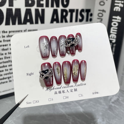 Handmade Wear Nail Autumn and Winter New Spray Gun Blush Mid-Length Manicure Magic Mirror Effect Powder Metallic Wearable Nail Sticker