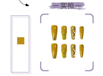 Mustard Yellow Full Diamond Wear Nail Butterfly Manicure French Nail Patch White Nail Stickers Wear Nail Beauty Wholesale