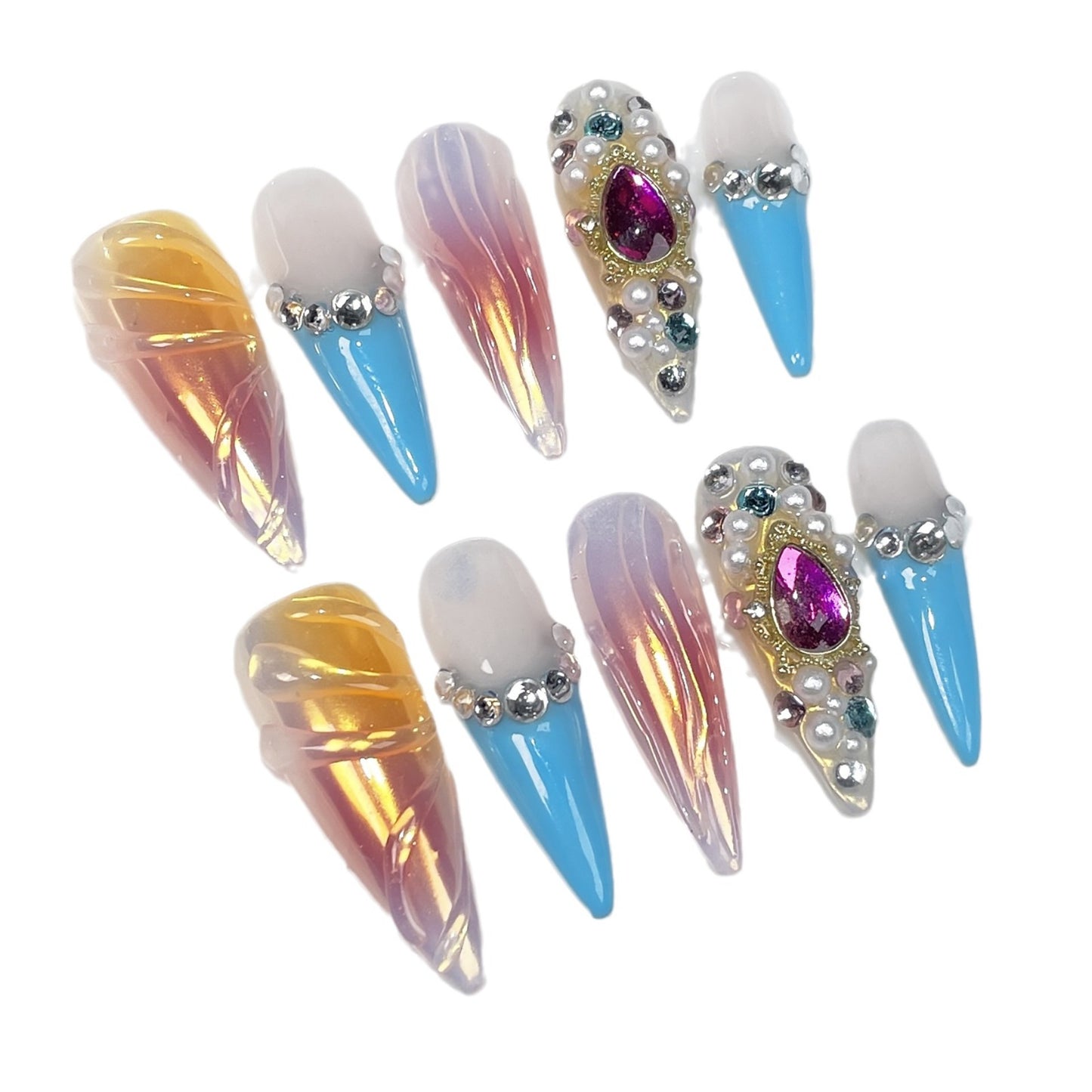 Handmade Wear Nail Sweet Hot Girl Spray Gun Blush European and American Flash Ice Transparent French Nail Wear Fake Nails