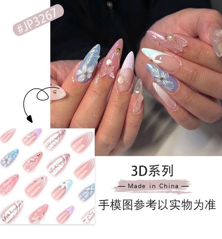 Three-Dimensional Water Ripple Wear Nail Manicure Wholesale French Spot Drill Butterfly Flower Fake Nails press on nail