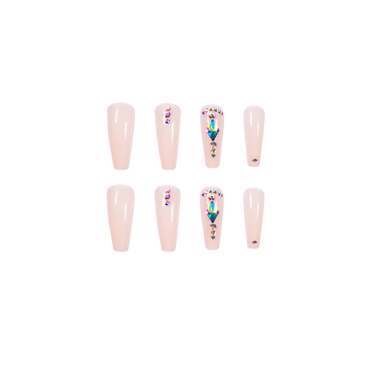 Nude Color Long T Diamond Diamond Wear Finished Nail Beauty Fake Nails Nail Stickers Nail Patch Foreign Trade Cross-Border Direct Supply