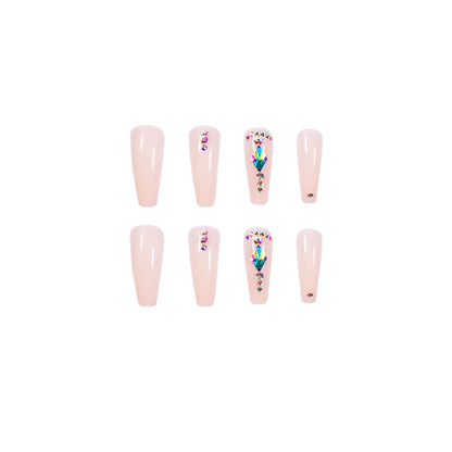 Nude Color Long T Diamond Diamond Wear Finished Nail Beauty Fake Nails Nail Stickers Nail Patch Foreign Trade Cross-Border Direct Supply