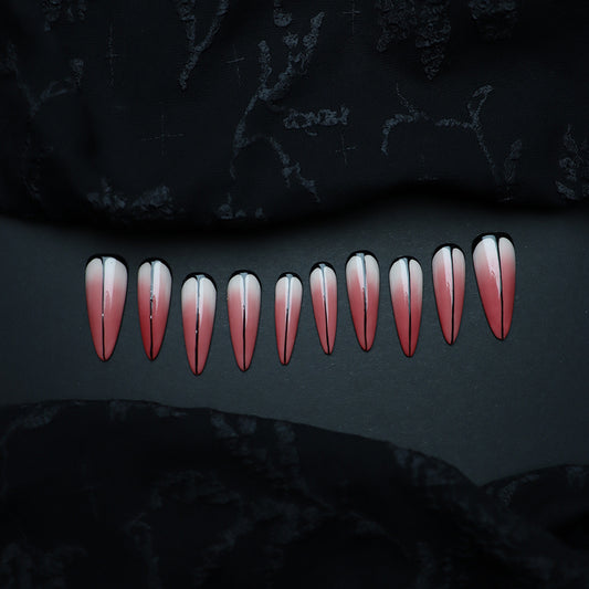 New Japanese Style Wear Nail Tip High-Grade Dark Red White Halloween Gradient Coloring White Phototherapy Fake Nail Tip