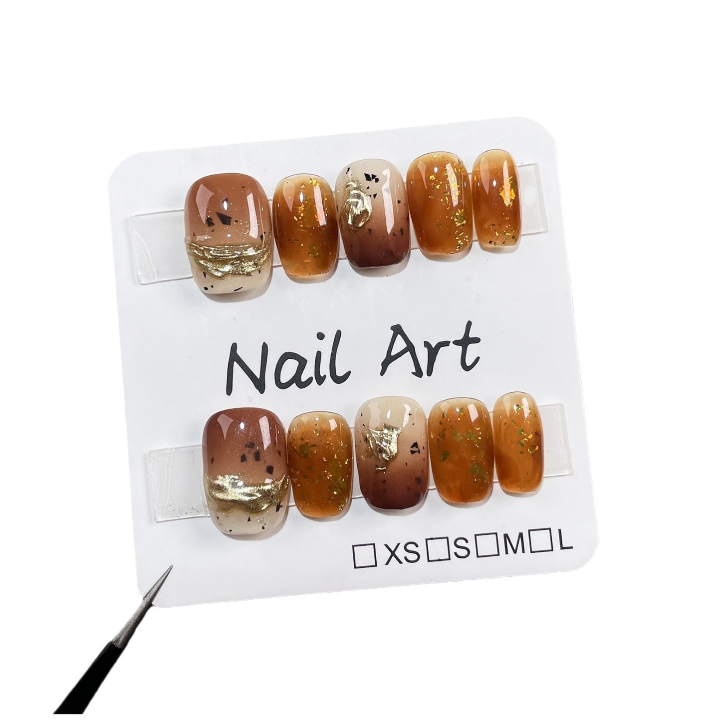 Maillard Style Short Nail Art Amber Blooming Spray Gun Gradient Handmade Wear Nail Wholesale Wearable Nail Sticker