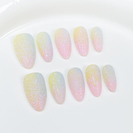 【Dyed Nail】Autumn and Winter New Colorful Multi-Color Gradient Nail Beauty Sweet Cute Macaron Wearable Fake Nails