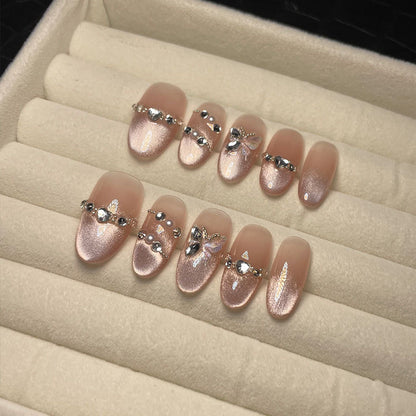 Ge Fu Goddess Hand-Worn Nail Medium Oval Cat's Eye Nail Beauty Temperament Pure Desire Affordable Luxury Style Wear Nail Crystal Cat's Eye