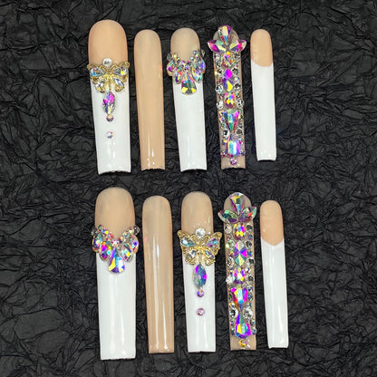 Long European and American Manicure French Flash K9Full Diamond Heavy Industry Manual Wear Nail Cross-Border Super Long Water Pipe Nail Beauty Wholesale