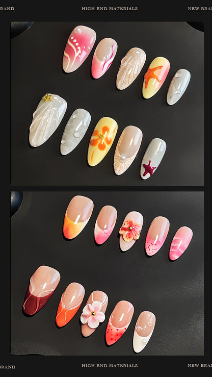 Hot Selling in Europe and America3D Three-Dimensional Carved Almond Nail Pure Hand-Worn Nail Piece