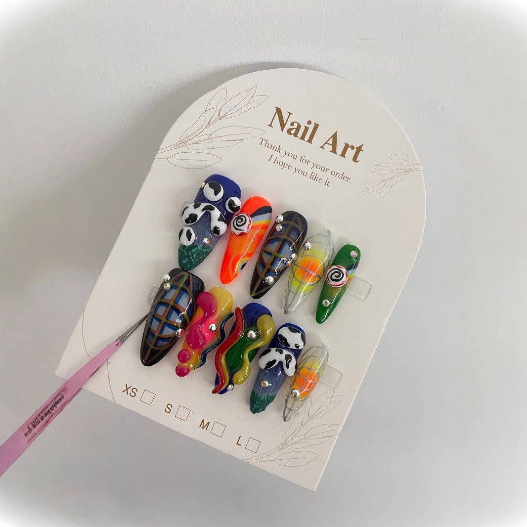 Cross-Border Best Seller in Europe and America Hot-Selling Hand-Painted Happy Underwater World White High-End Long Manicure