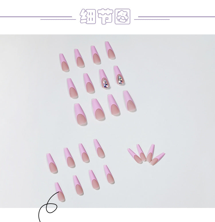 Peach Pink French Style Plum Blossom Diamond Water Drop Long Ballet Wear Finished Nail Beauty Fake Nails Nail Stickers Nail Patch