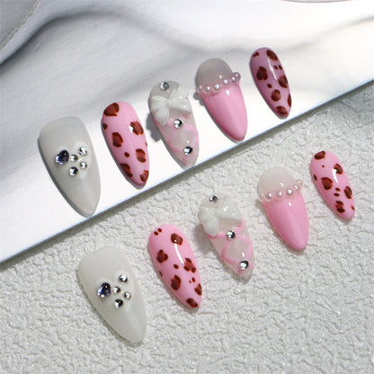 Hot Girl Sweet Cool Leopard Pattern Handmade Wear Armor French Pearl Ballet Style Sweet Girl Nail Stickers Phototherapy Detachable