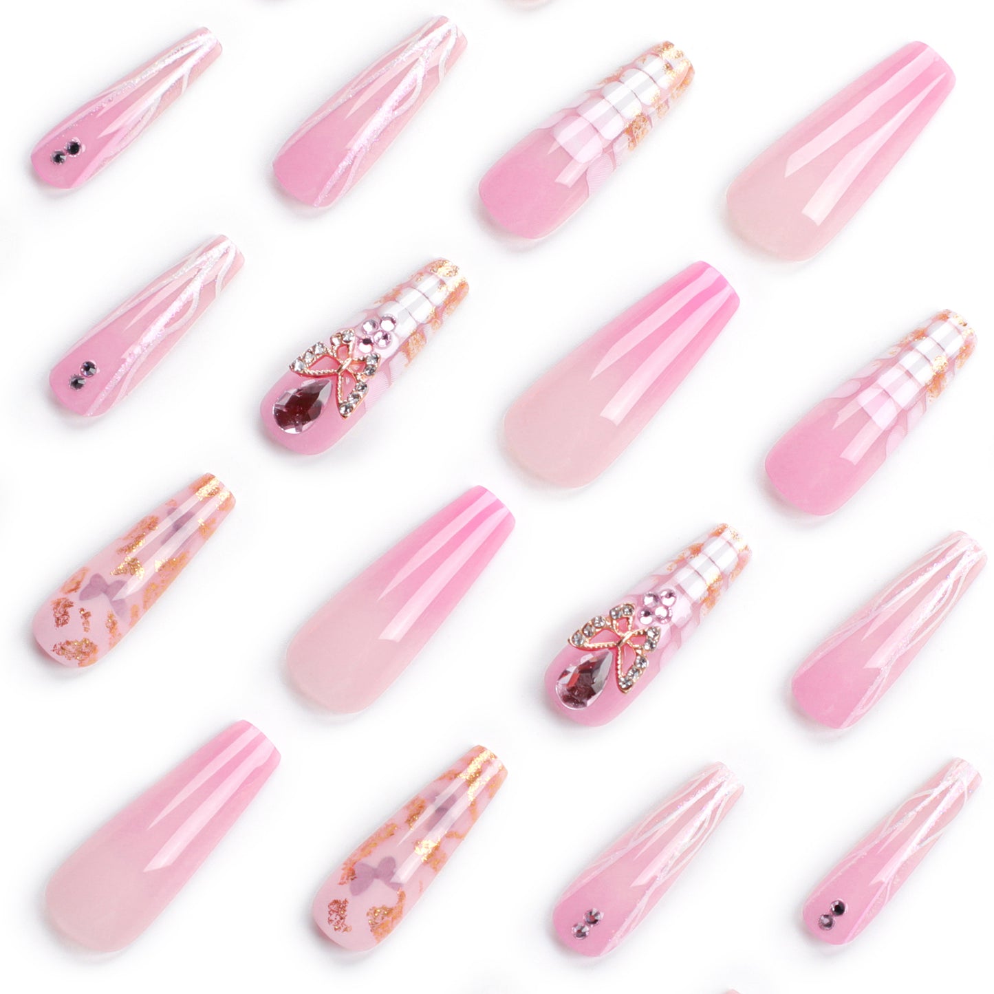 Pink Super Long Nail Art Fake Nails Ballet Nail Shaped