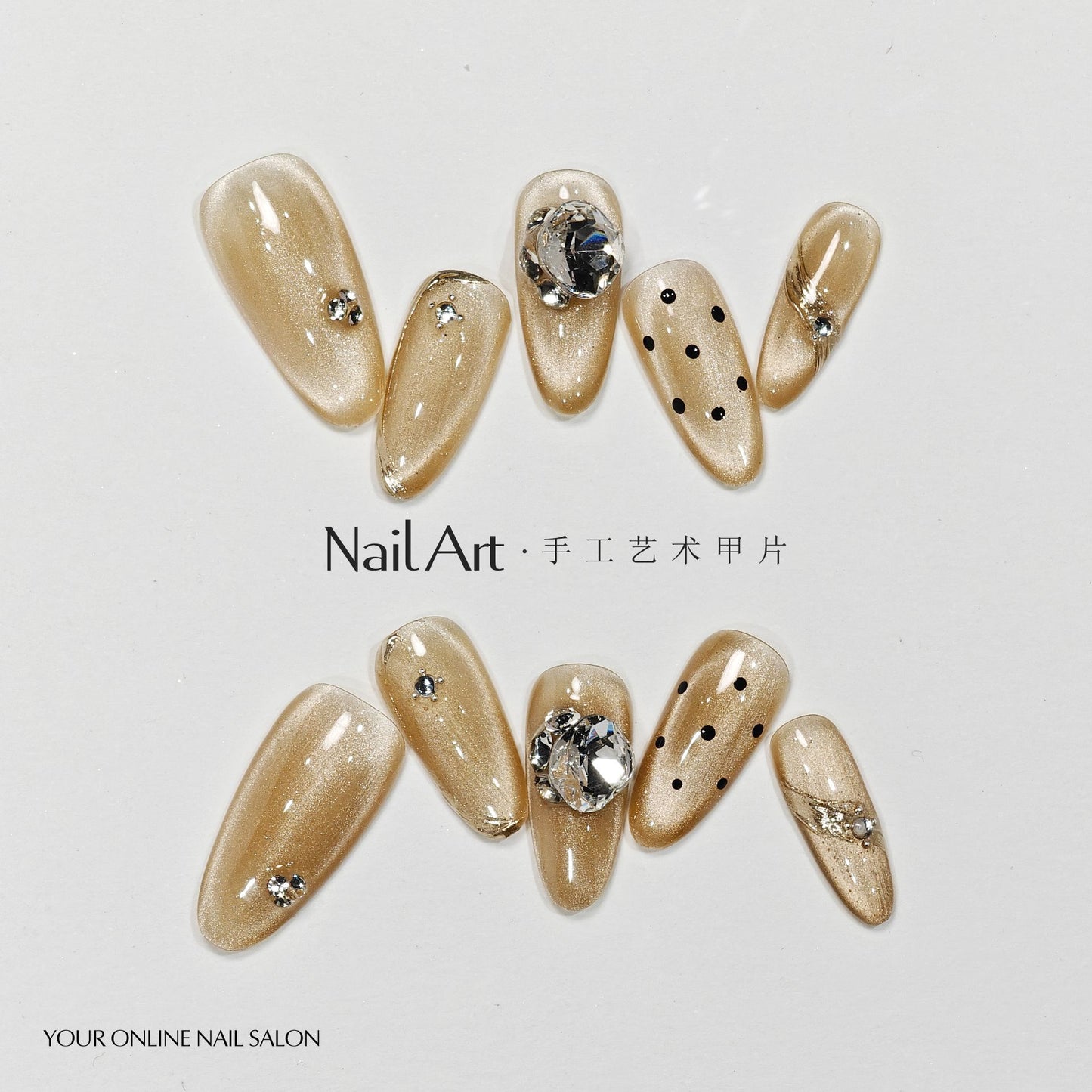 Handmade Wear Armor Short Autumn and Winter Cat Eye Polka Dot White Handmade Nail Stickers Fake Nail Tip Stall Wholesale