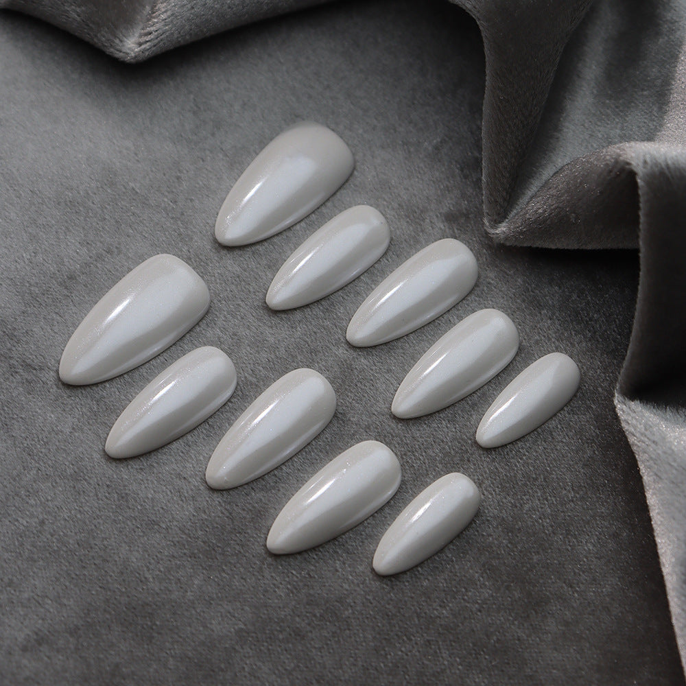 Solid Color European and American Style Metal White Wear Armor Almond-Shaped Fashion All-Matching Nail Stickers ins Wind