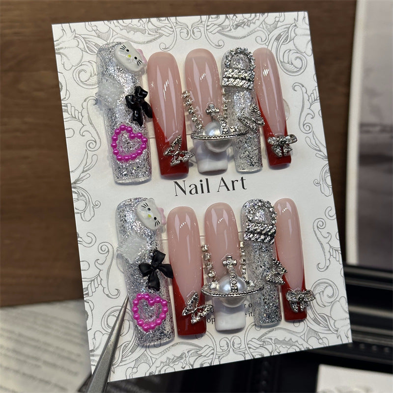 Cross-Border New Arrival European and American Medium-Length Water Pipe hello kitty Handmade Xiempress High French Wear Nail Nail