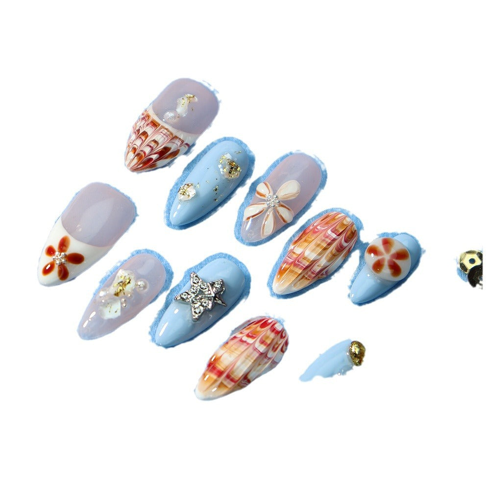 New Nail Beauty Patch Summer Little Fresh XINGX Hand-Painted Shell French Style Ice Transparent Pure Handmade Wear