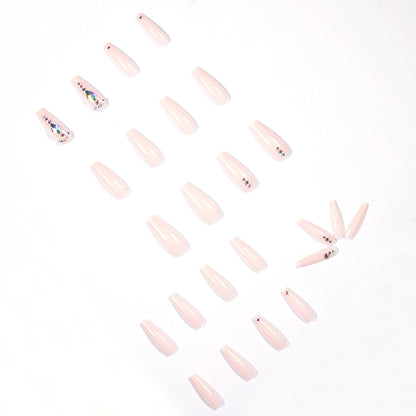 Nude Color Long T Diamond Diamond Wear Finished Nail Beauty Fake Nails Nail Stickers Nail Patch Foreign Trade Cross-Border Direct Supply