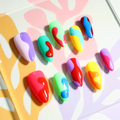 Summer Samba Style Color Building Blocks Almond-Shaped Wear Armor European and American Exaggerated Candy Color Graffiti Handmade Nail Stickers