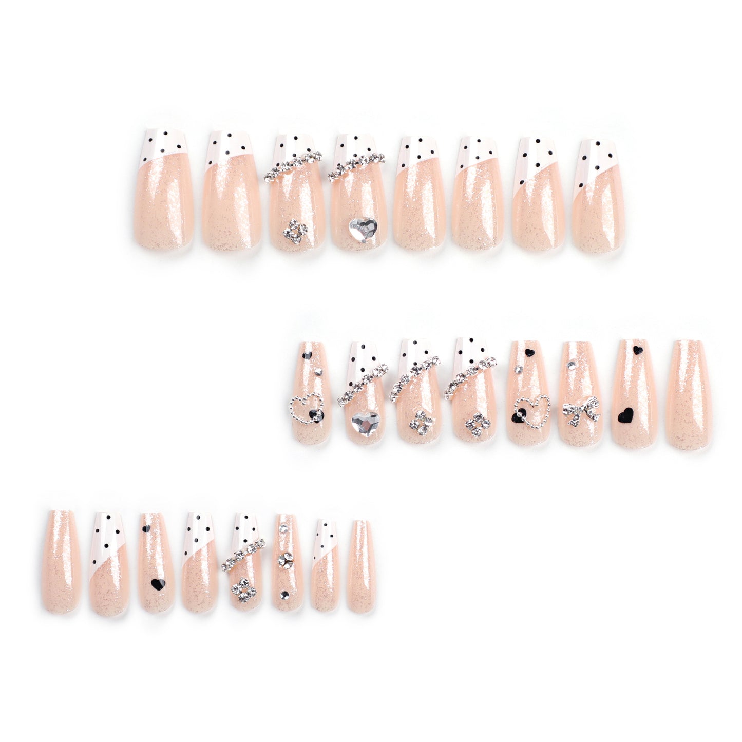 Rhinestone Flash Bow Cows Pattern Dot Wear Nail Wholesale Xiaohongshu Love Glitter Ice Transparent Nail Tips