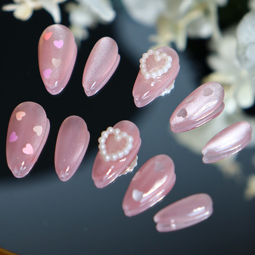 Thin and Glittering Pink Love Cat Eye Wear Nail Pearl Simple Sweet Pure Cute Sweet Girl Nail Stickers A300