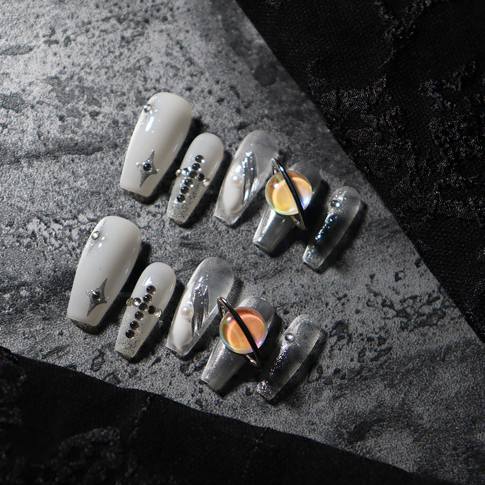 Psychedelic Planet White Wear Armor White Queen Mother Simple Pure Sweet Light Luxury Nail Beauty Nail A216