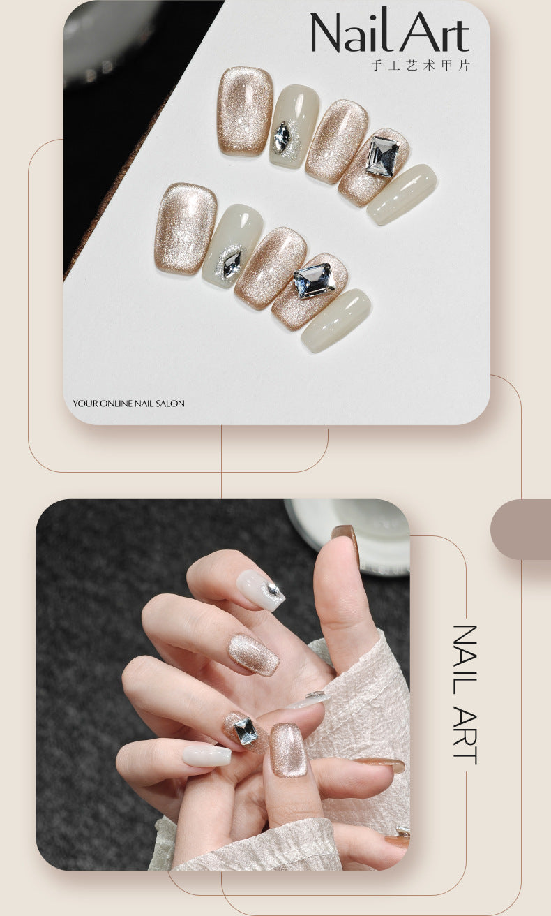 Handmade Wear Nail Small Fresh French Cat Eye Love Manicure Student Gentle Short Hand-Made Armor Fake Nails