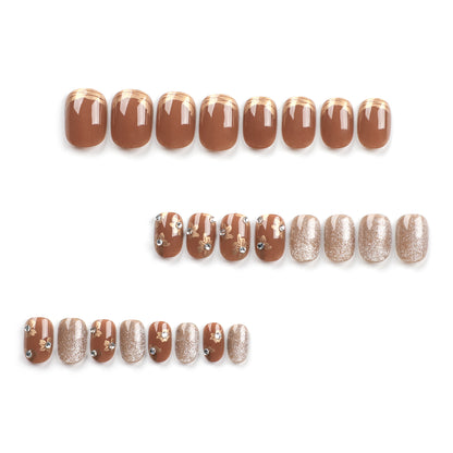 Xiaohongshu Maillard Style Wear Nail Caramel Autumn Manicure Short mini Nail Tablets false nail Wholesale