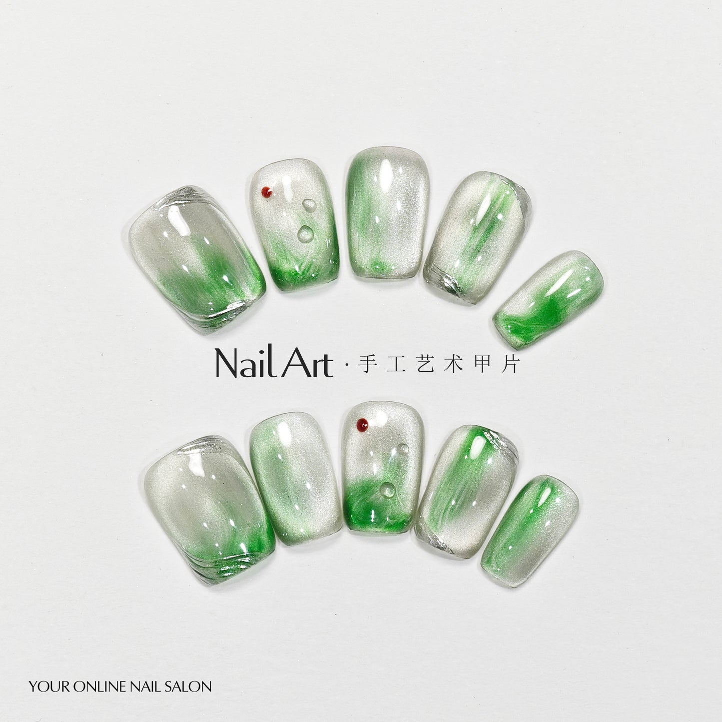 Handmade Wear Armor High-Grade White Blooming Green Cute Short Nail Stickers Handmade Fake Nail Tip Wholesale