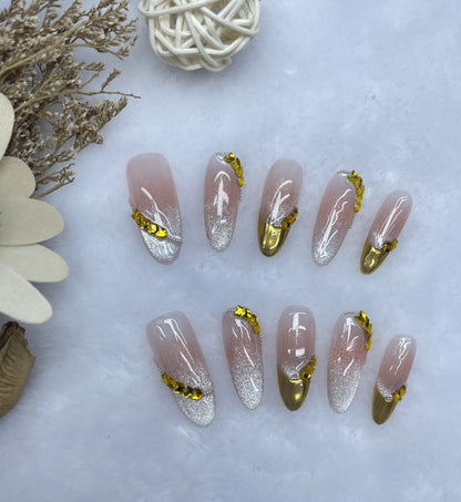 Handmade Wear Nail New Summer Golden Wheat Blush Gradient Cat Eye Temperament White Lady Internet Hot