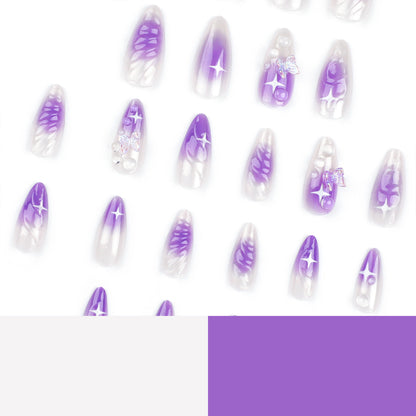 Wear a Nail Piece Wholesale3D Butterfly Purple Blooming Nail Art Fake Nails Cross-Border Hot Selling Nail Patch Wholesale