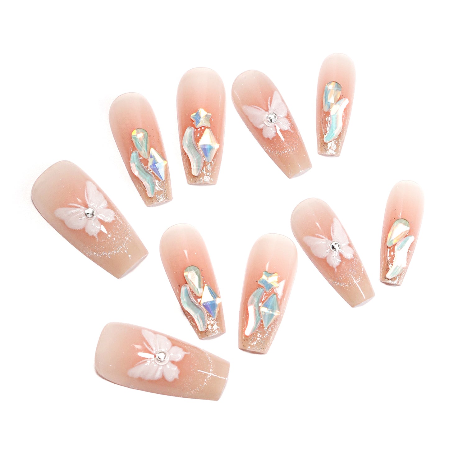 Pure Desire Xiaohongshu Wear Nail French Cat Eye Aurora Diamond Nail Blush Butterfly Detachable Nail Tip Finished Product Wholesale