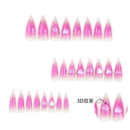 Pink3D Love Heart Internet Celebrity Best-Selling Nail Beauty Wear Nail Best Seller in Europe and America Super Long Tip Fake Nails Blooming Nail Tip Wholesale