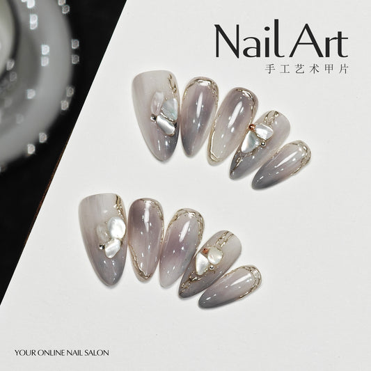 Handmade Wear Armor High-Grade Short Nail Stickers Pearl Shell Handmade Almond Fake Nail Tip Wholesale