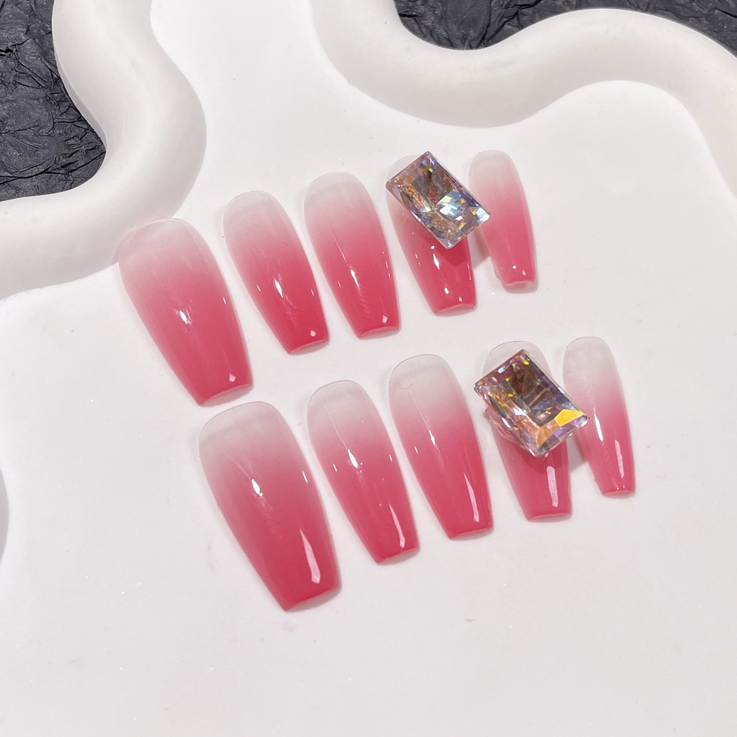 Spray Gun Gradient Peach Pink Hand-Worn Nail Simple Spicy Girl Mid-Length Fake Nail Patch Nail Sticker Pieces Wearable Nail Sticker