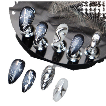 Popular Nail Stickers Wear Armor European and American y2k Punk Hot Girl Style Handmade Silver Dark Liquid Blush Smudges Manicure