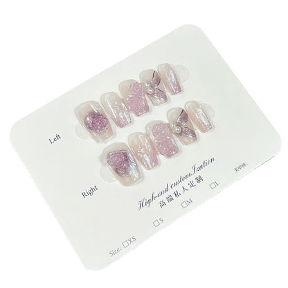 Handmade Wear Armor Purple Colorful Three-Dimensional Gradient Camellia Short Nail Stickers Wearable Fake Nails