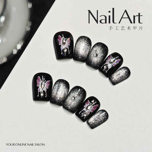 Handmade Wear Armor High-Grade Cat Eye Hand-Made Short Butterfly Nail Stickers Fake Nails Ten Finger Nail Tip Batch of Goods