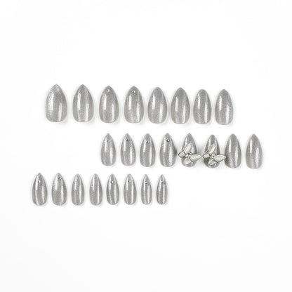 Wear Nail Tip Silver Glitter Metal Bow Nail Sticker Finished Detachable Nail Tip press on nails